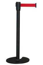 a black queue pole with red strap stand