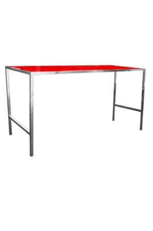 a barcelona long bar table with a metal frame on a white background