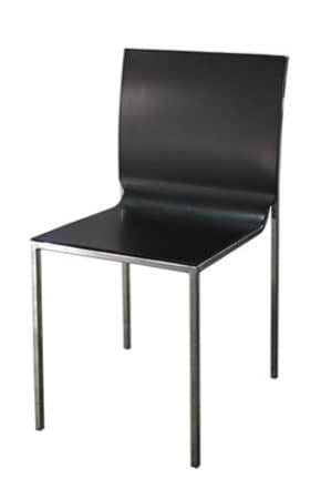 an aura black leather chair with a metal frame