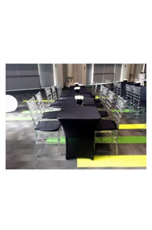 a black table and tiffany chair transparent in a conference room