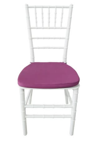 white tiffany chair with purple cushion