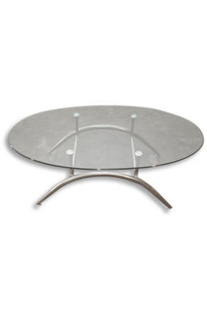 a tempera arch coffee table with a metal base