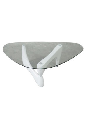 a white replica isamu noguchi coffee table with a white base