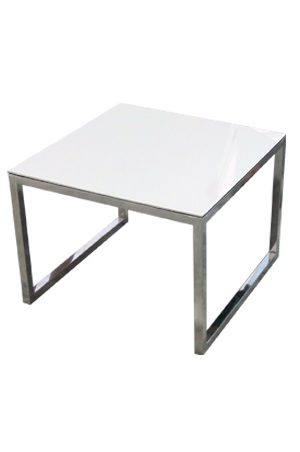 a lyon coffee table with a stainless steel frame