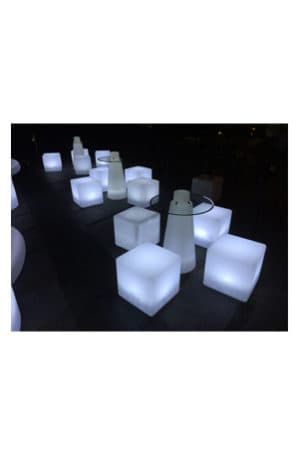 a group of illuminated cube 40s on a table