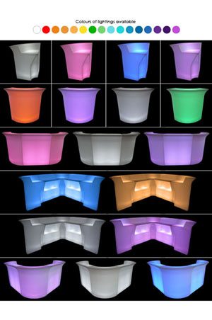 a variety of different colored illuminated corner bars in different shapes and sizes