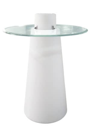 an illuminated pinnacle table with a glass top