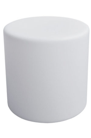 a white illuminated cylinder 40 stool on a white surface