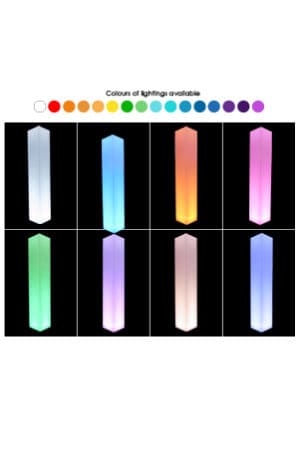 a set of different colored illuminated pillar 170s in different sizes