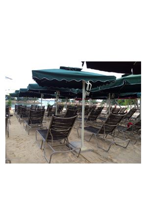 parasol chairs on the sand