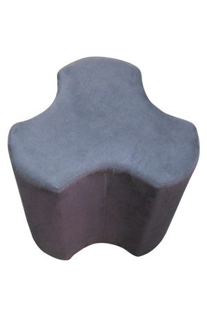 a grey clover pouf stool with a cross shape on top