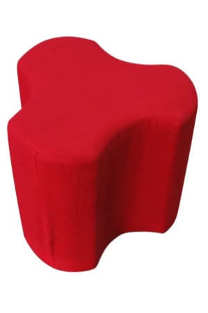 a red clover pouf with a curved shape