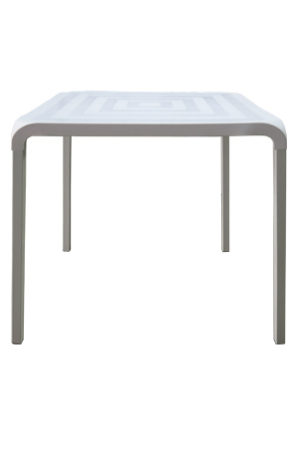a white plastic quad table on a white background