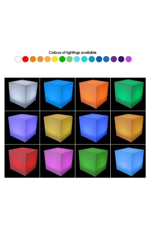 a set of illuminated cube 60s with different colors