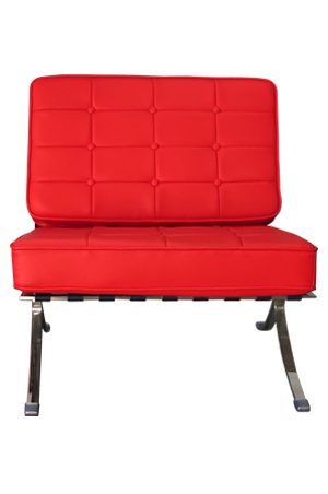 a red leather replica barcelona sofa single seater with chrome legs