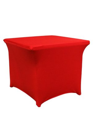 a red 3ft square spandex table cover on a white background