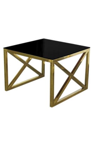 a heritage square coffee table with black glass top