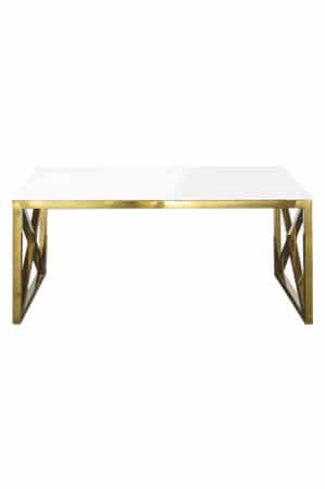 a brass and white heritage long coffee table with a white top