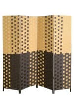 A foldable partition with black and brown stripes.