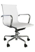 A Replica Eames Mesh Executive Chair - Midback with castors on a white background.