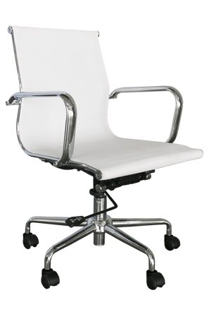 a replica eames mesh executive chair midback with castors on a white background