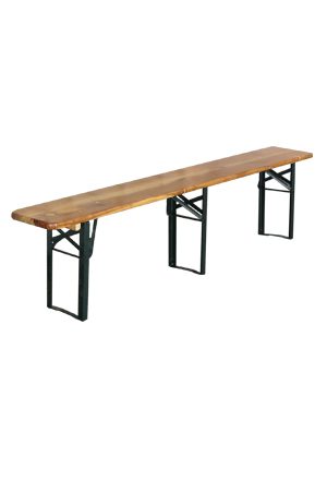 a classic picnic bench with metal legs on a white background