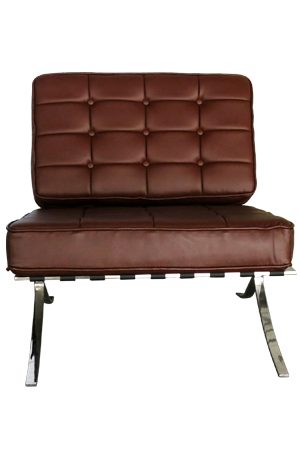 a brown leather replica barcelona sofa single seater with chrome legs