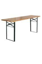 A Classic Picnic Table with a wooden top and black legs.