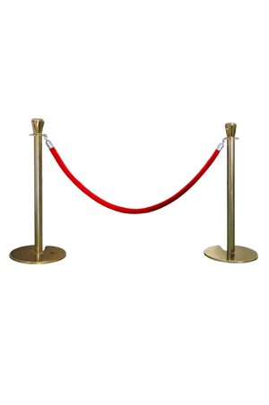 a pair of classic gold poles with red ropes on a white background