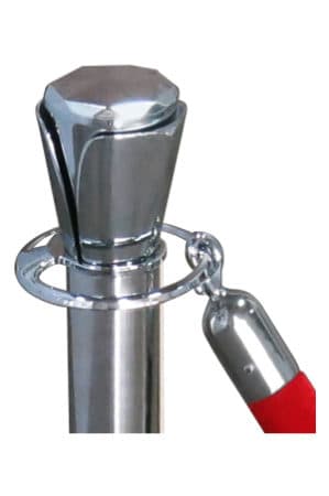 a classic silver pole with red rope bottle holder