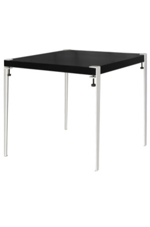 a black and white tip square table with metal legs