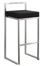 A modern Replica Cubo Barstool Silver with a black seat.