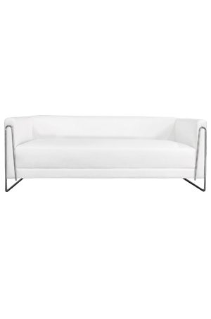 a paperclip sofa three seater with metal legs on a white background