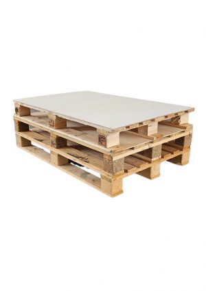 a pallet coffee table with a white top on it