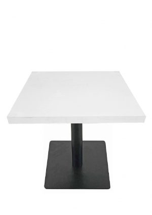 a white grande square table on a black base