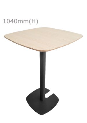 a replica fin bar table with a black base and a wooden top