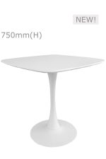A Replica Tulip Table & Squarish Top - White with a square base.